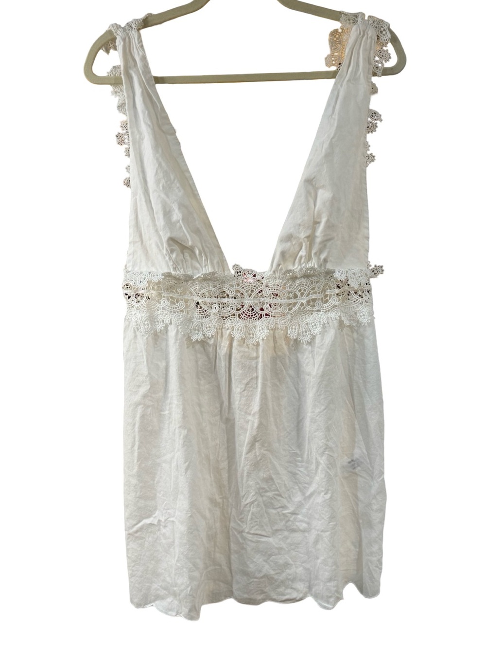 👙🤿🌴 ASOS White Lace-Trim V-Neck Mini‎ Dress Coverup 🌴🤿👙